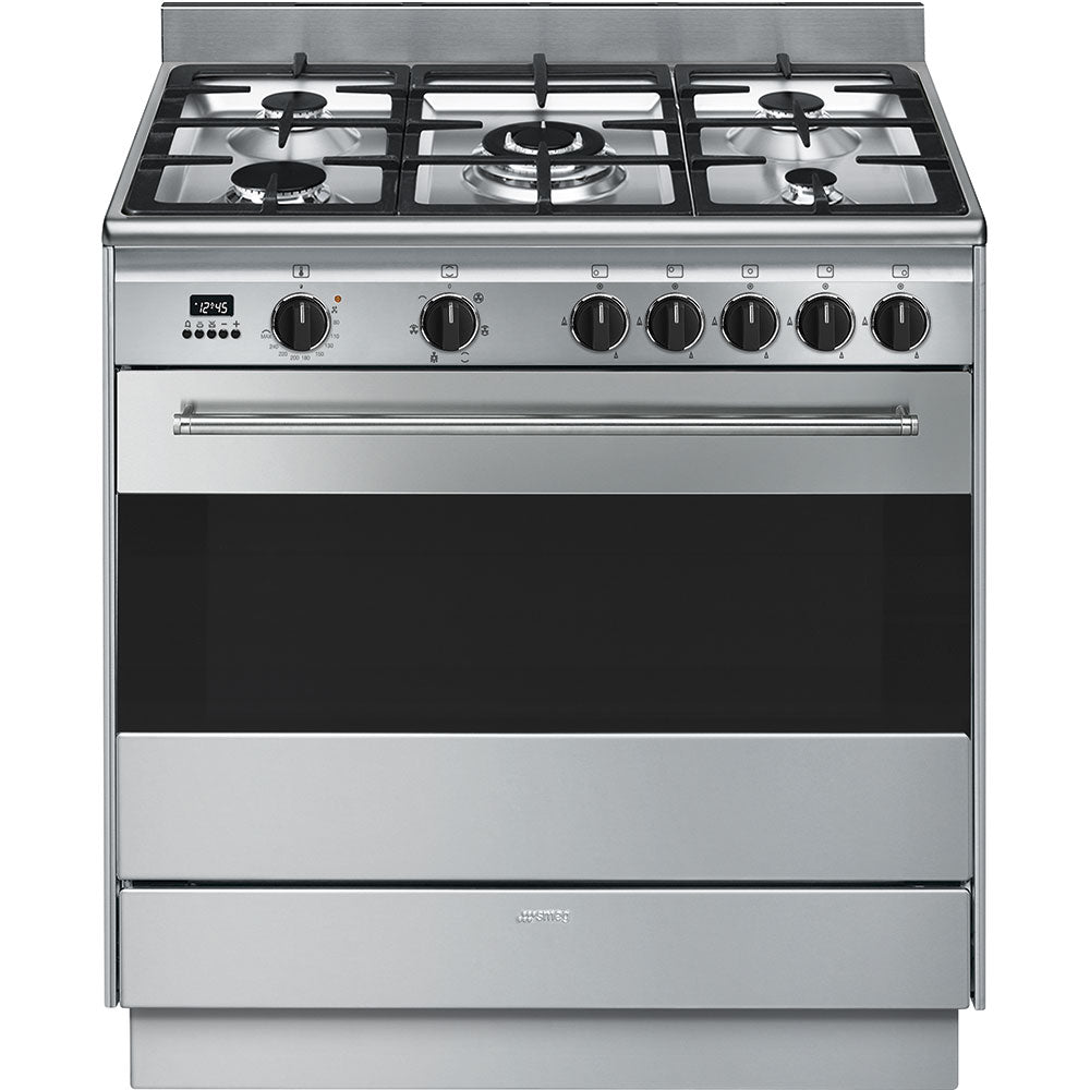 smeg 900mm freestanding cooker with led programmer stainless steel