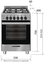 Glem 53cm Freestanding Stainless Steel Dual Fuel Oven GB534GE