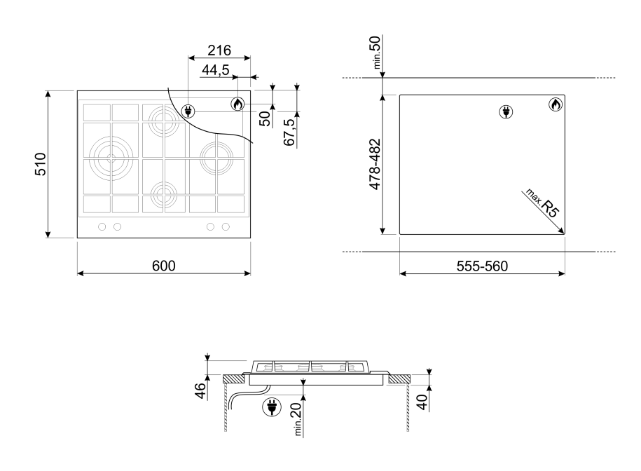 Smeg 60cm Stainless Steel Gas Cooktop PX364LAU