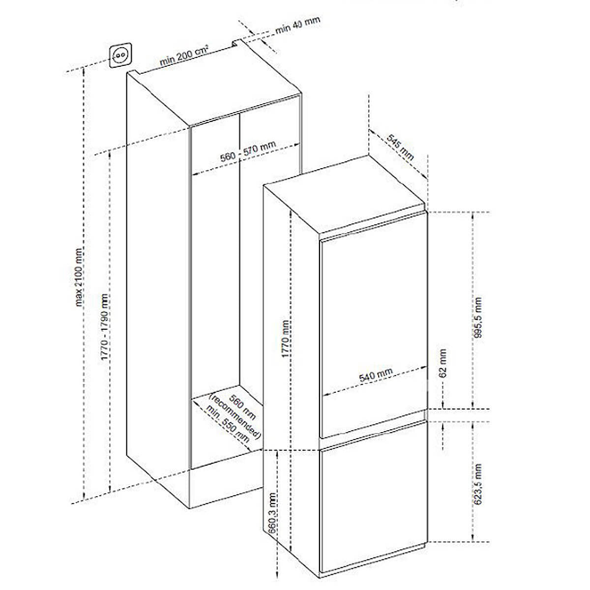 Smeg Integrated 242L Bottom Mount Refrigerator SABI256BM - Carton Damage