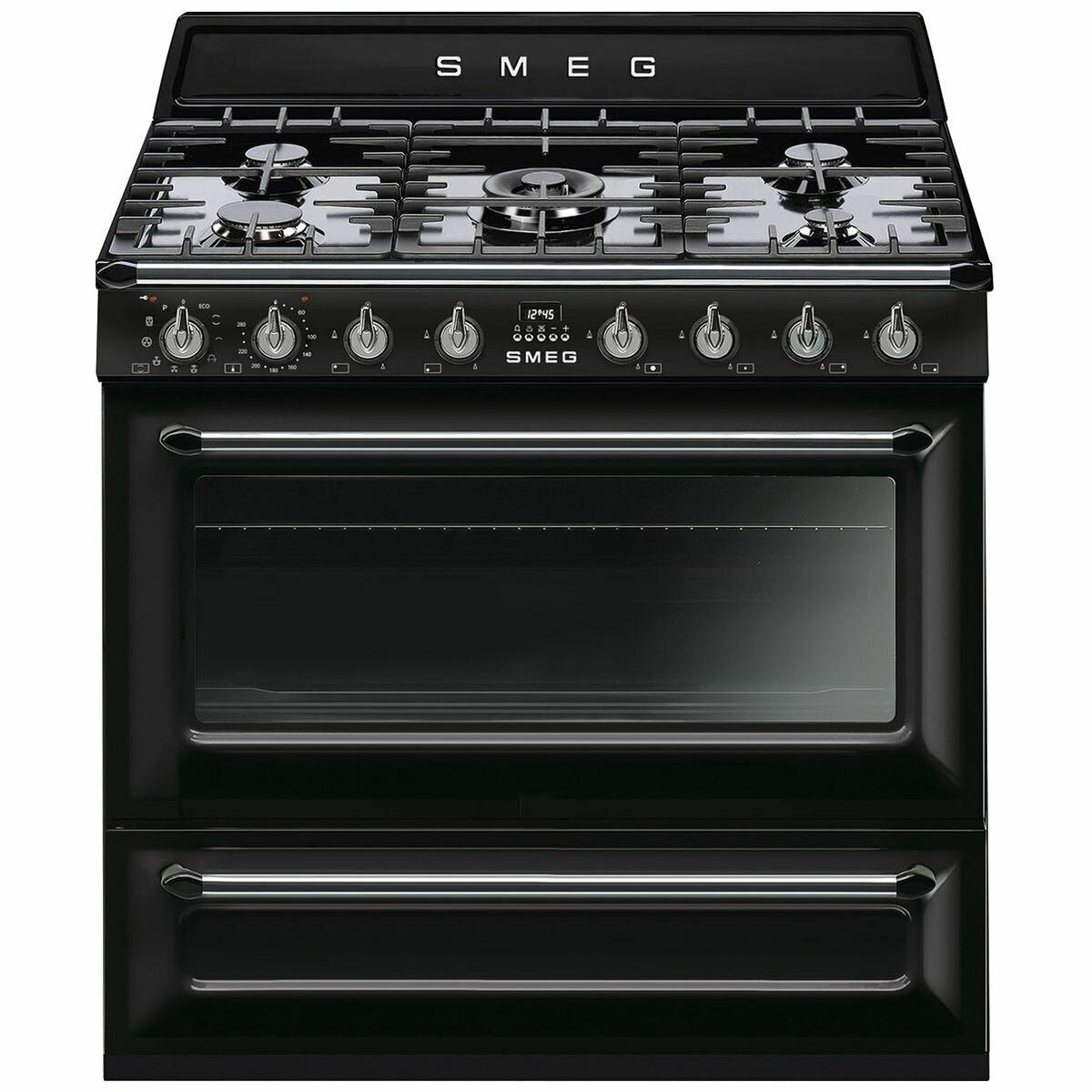 Smeg 90cm Freestanding Victoria Dual Fuel Pyrolytic Oven & Stove TRA90BLP9 - Factory Seconds